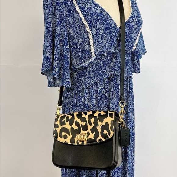 Authentic COACH 1941 calf leather leopard 3 straps turnlock flap Crosb/shoulder. - Picture 16 of 16